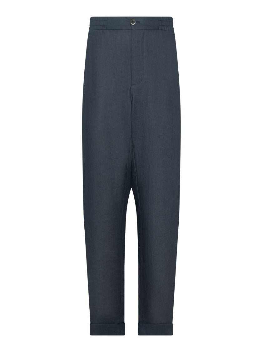 Franzese Collection Tapered Blue Linen Trousers