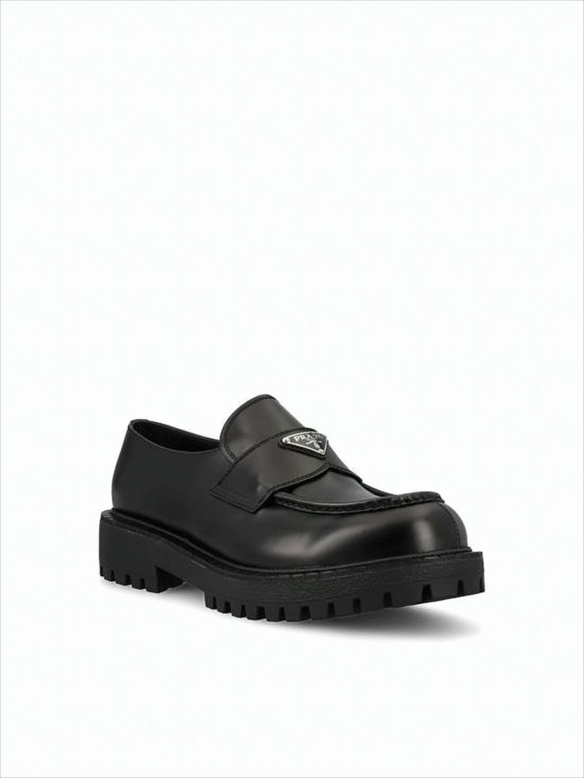 Prada Polished Leather Loafers With Chunky Rubber Sole