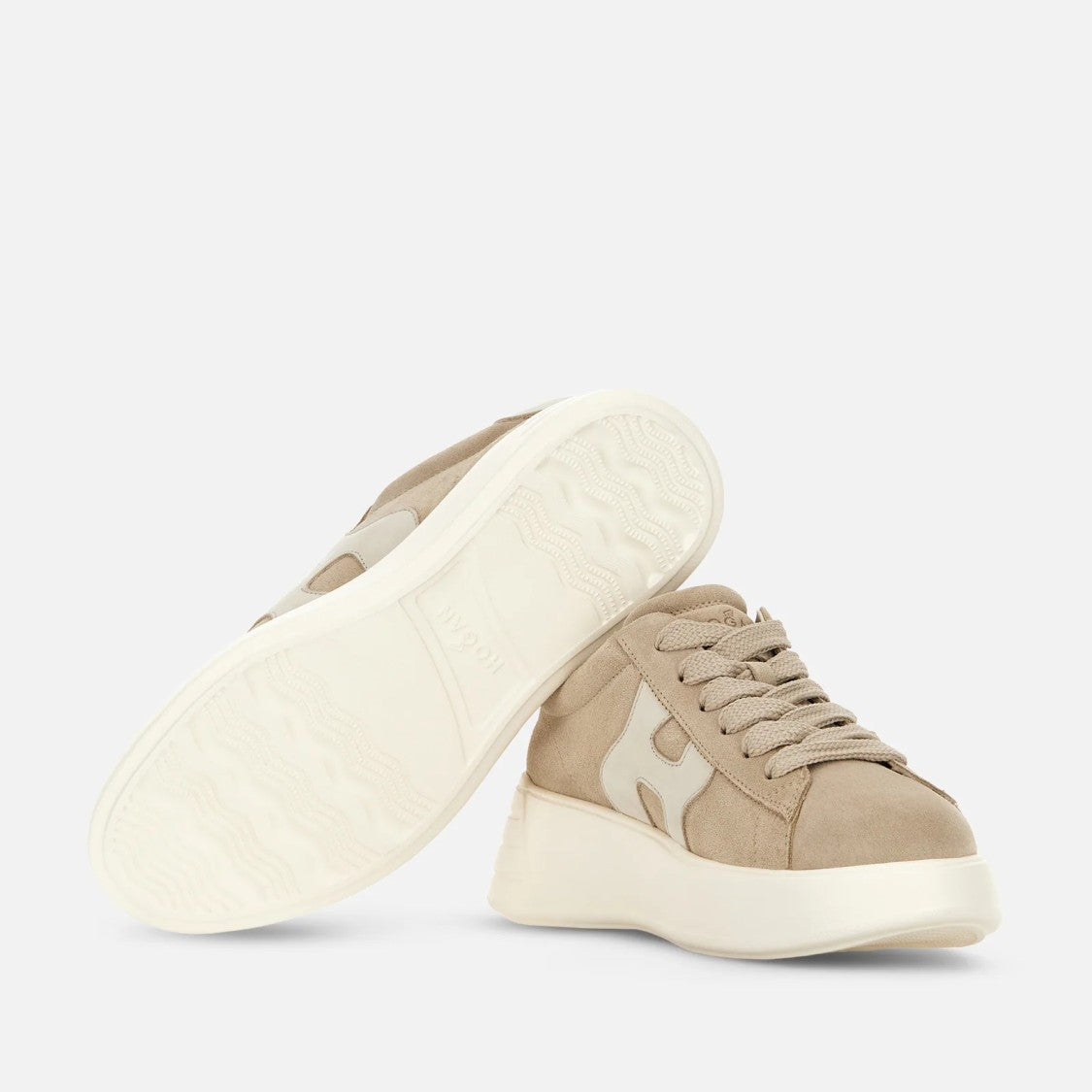 Hogan Beige Cream Rebel H562 Lace-Up Sneakers