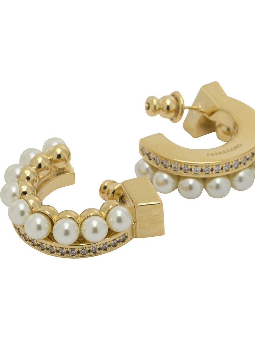 Ferragamo "Gancini" Earrings With Pearls
