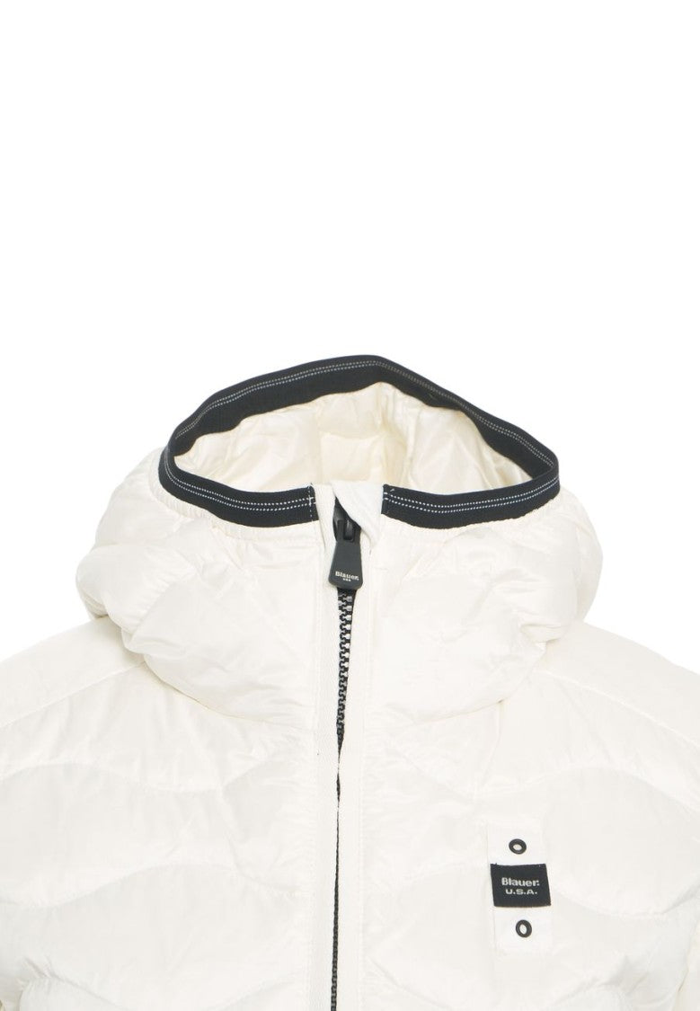 Blauer Puffer Jacket With Distinctive Wavy Quilting And Hood