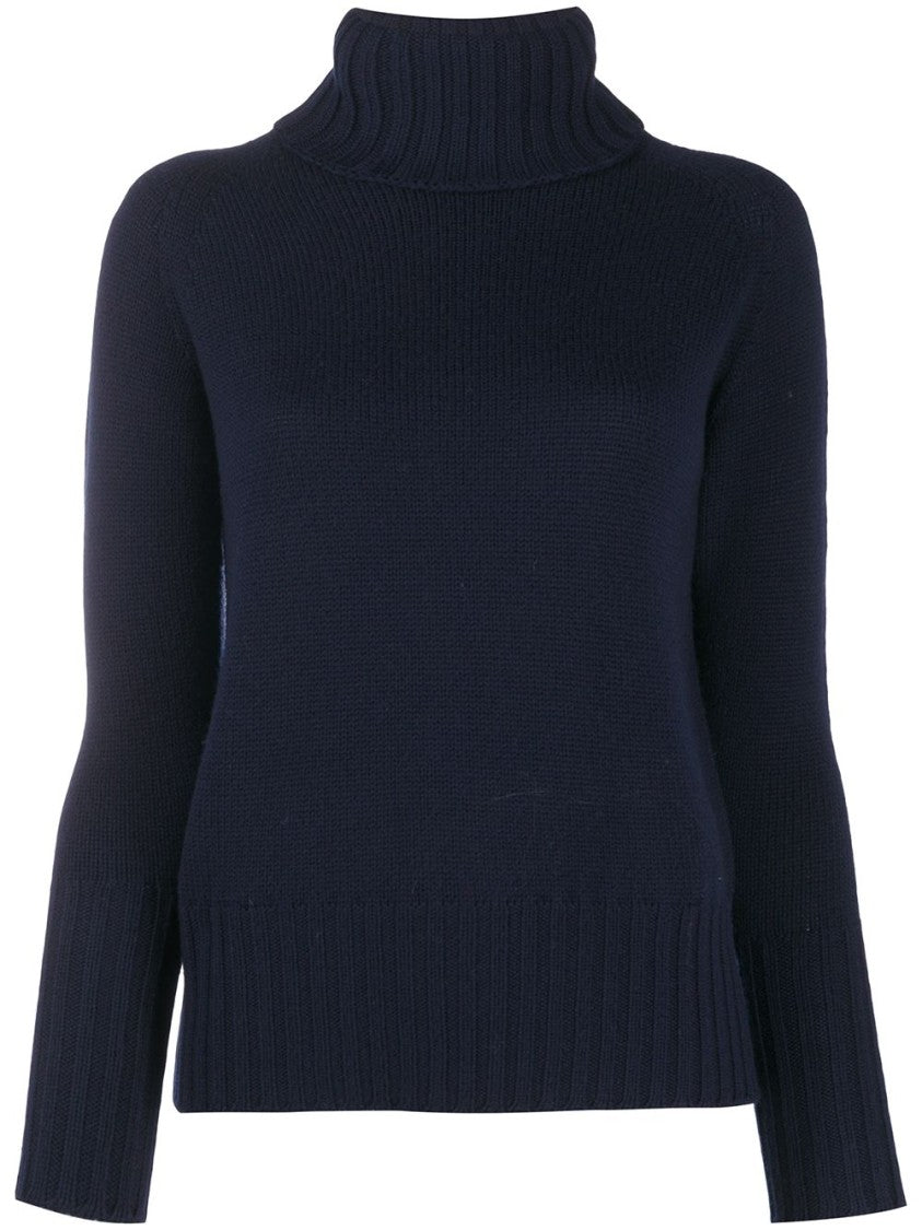 Drumohr Navy Merino Roll Neck Sweater With Ribbed Detailing