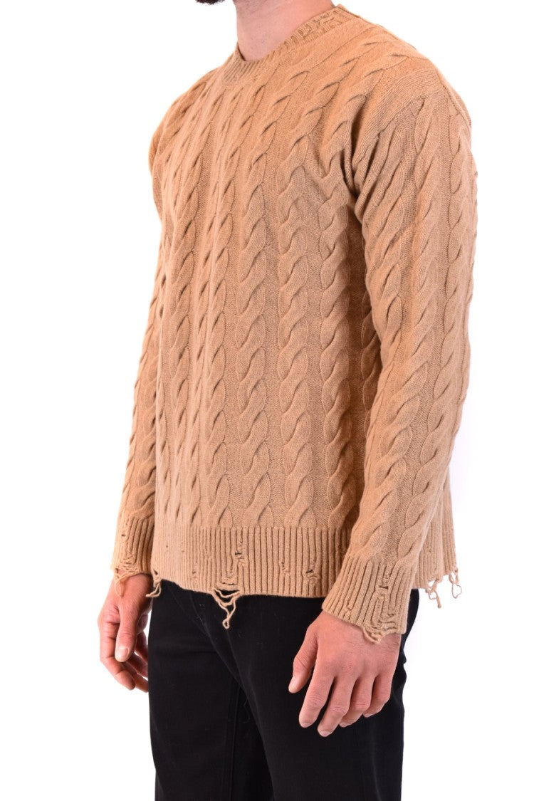 Laneus Classic Cable Knit Sweater In Camel Tone