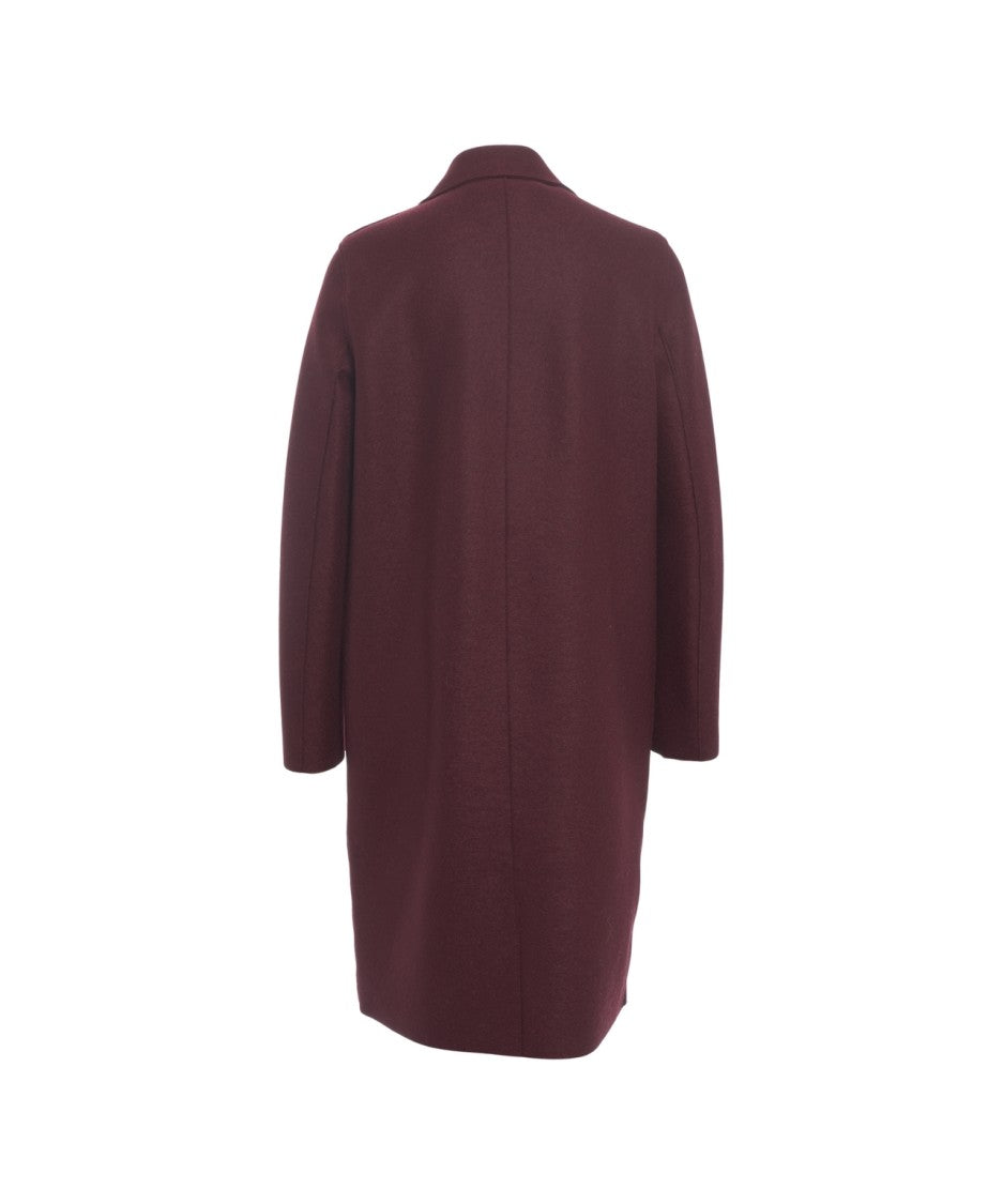 Harris Wharf London Burgundy Virgin Wool Long Coat With Classic Collar And Flap Pockets