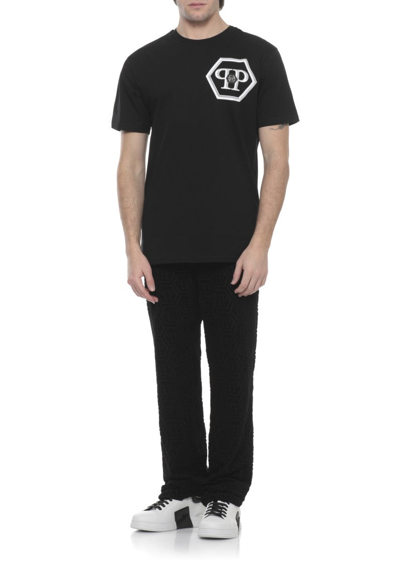 Philipp Plein Black Hexagon Skull Print Cotton T-Shirt