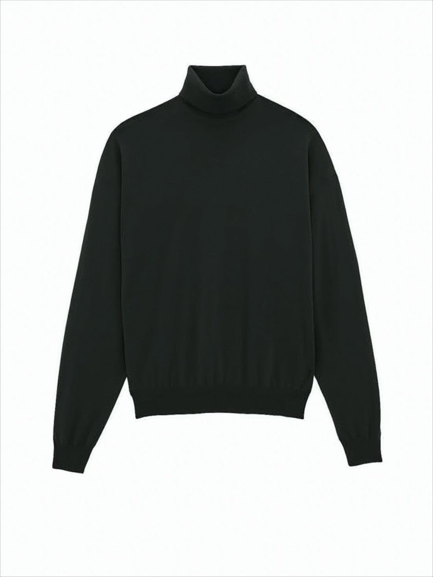 Saint Laurent Fitted Black Turtleneck Sweater With Ribbed Hem