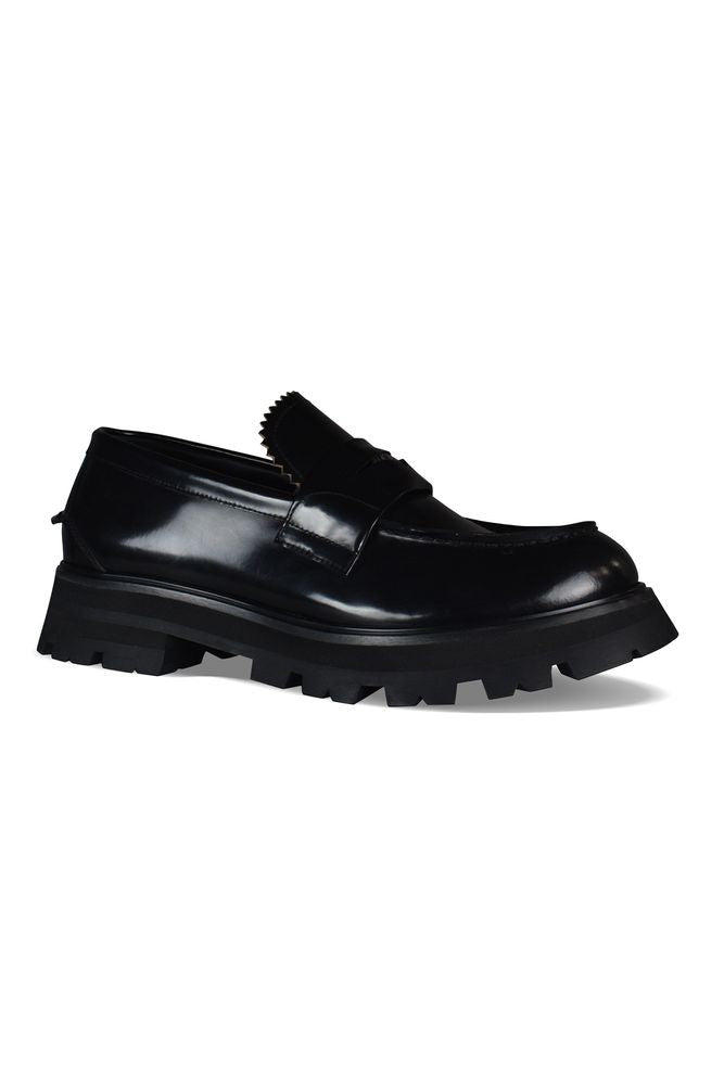 Alexander Mcqueen Round Toe Black Leather Loafers