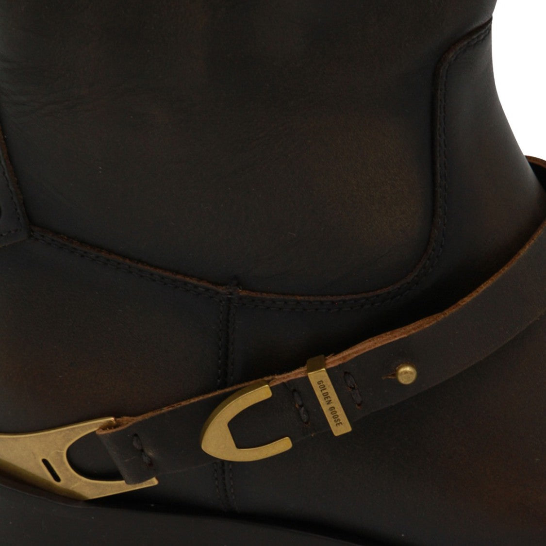 Golden Goose Tall Leather Boots With Gold-Tone Buckle