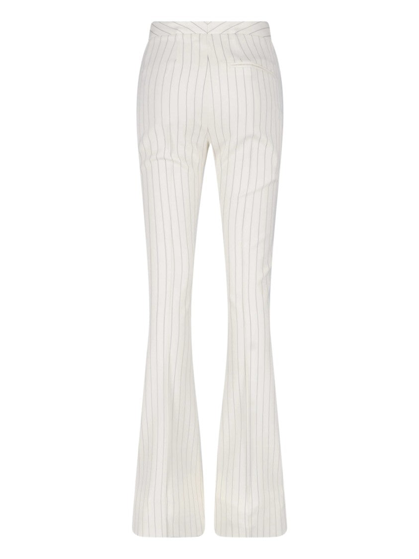 Dondup White Gessato Wool Pinstripe Bootcut Pants