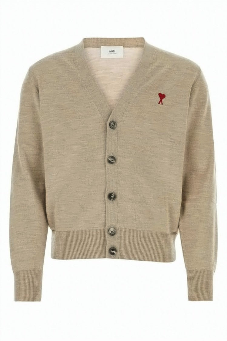 Ami Paris Cropped V-Neck Cardigan In 100% Merino Wool