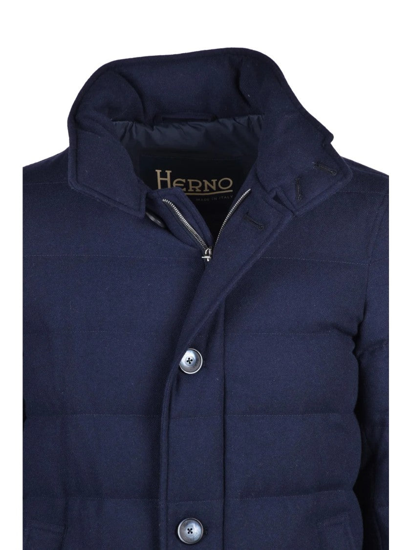 Herno Midnight Blue Quilted Cashmere-Blend Down Coat