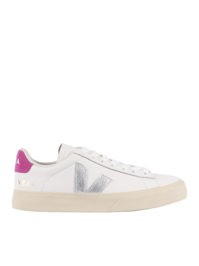 Veja White Silver Campo Leather Sneakers