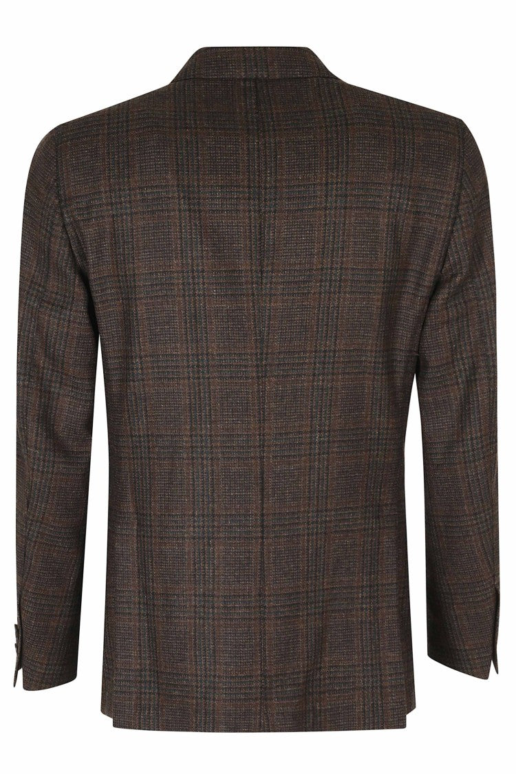 Santaniello Brown Welsh Check Pattern Wool Blazer