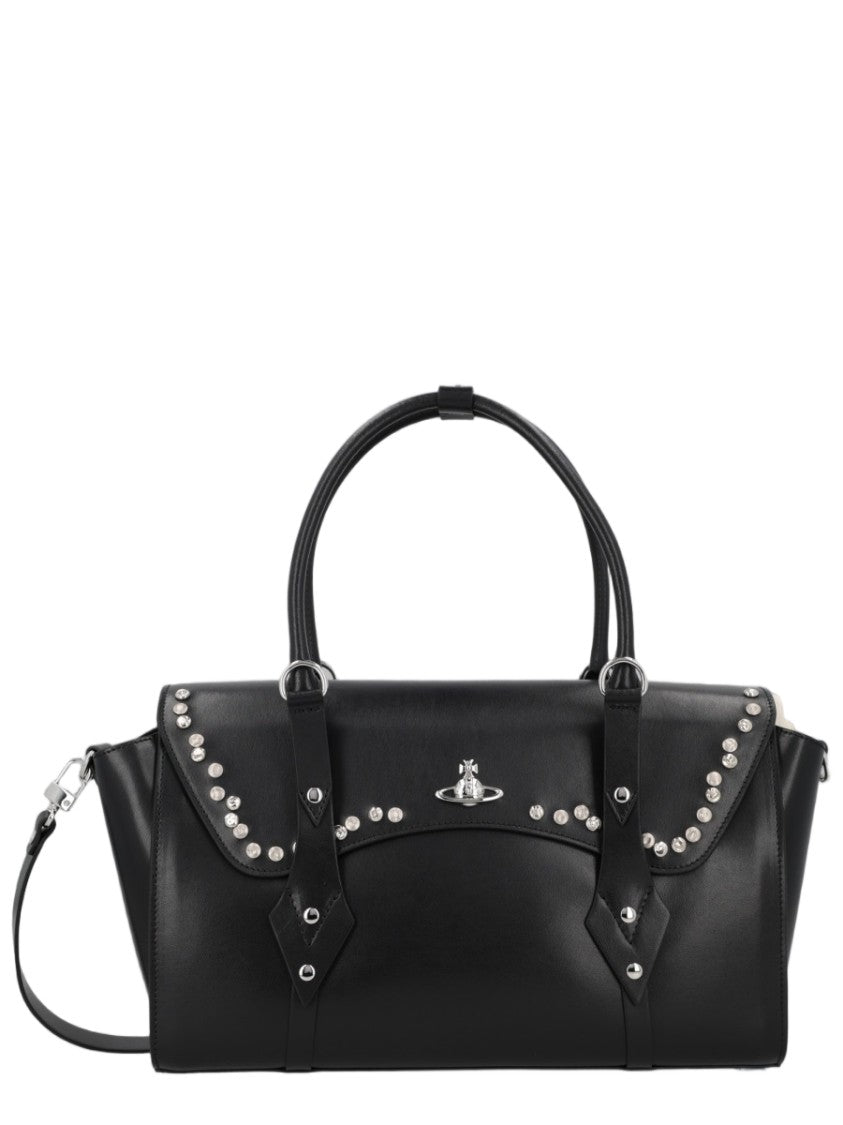 Vivienne Westwood Black Metallic Accent Cow Leather Handbag