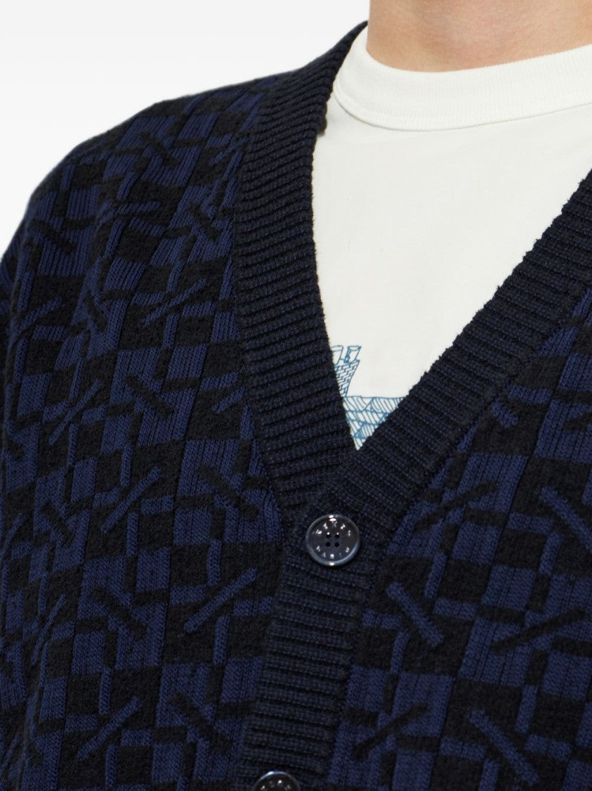 Kenzo Textured Geometric Pattern Deep V-Neck Sweater