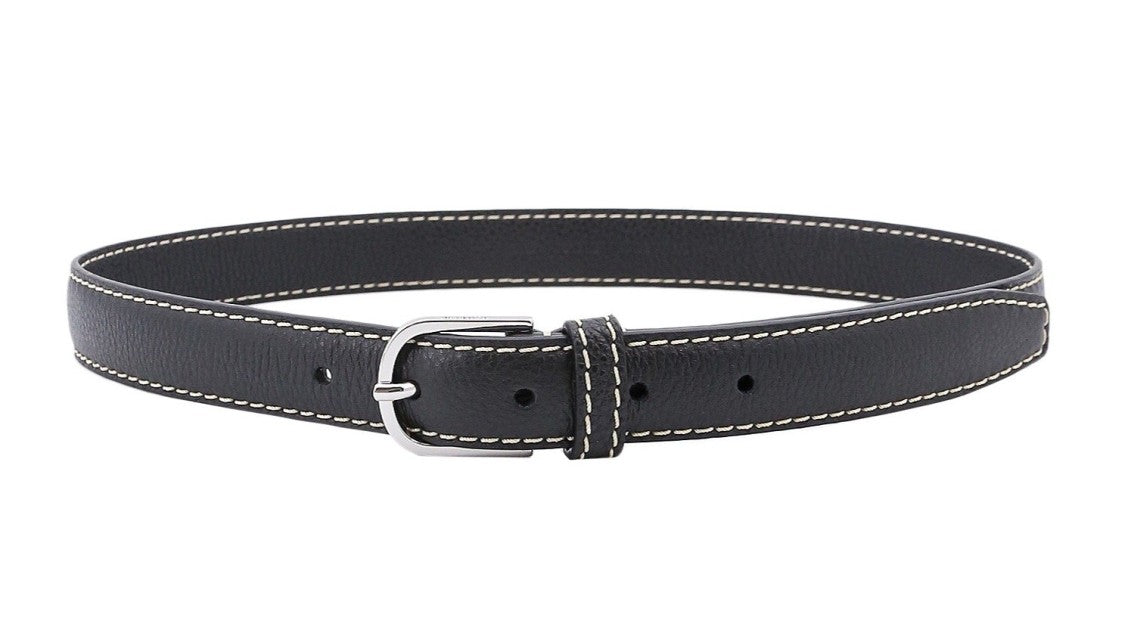 Totême Textured Black Leather Belt With Classic Silver Buckle