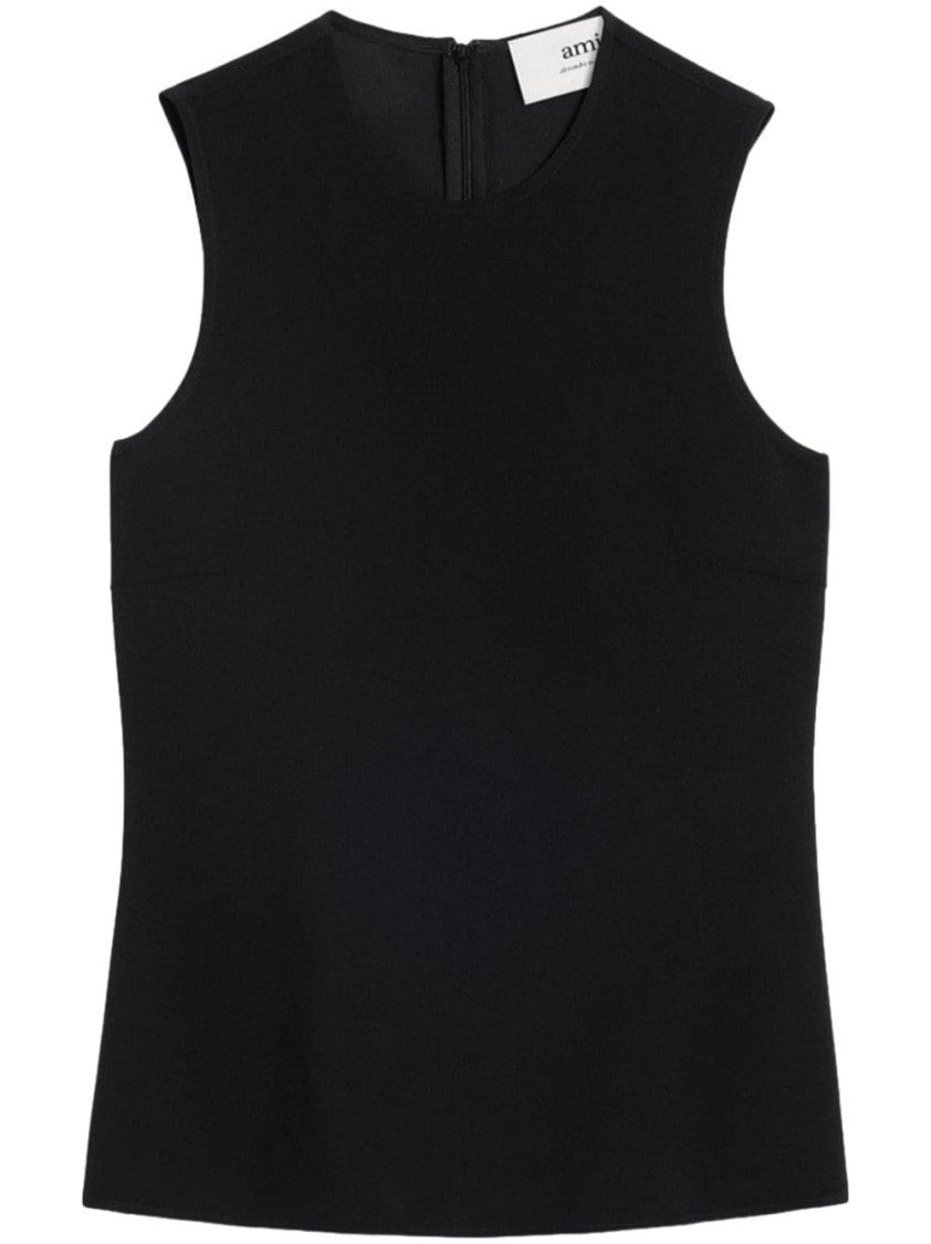 Ami Paris Crepe Texture Sleeveless Black Top