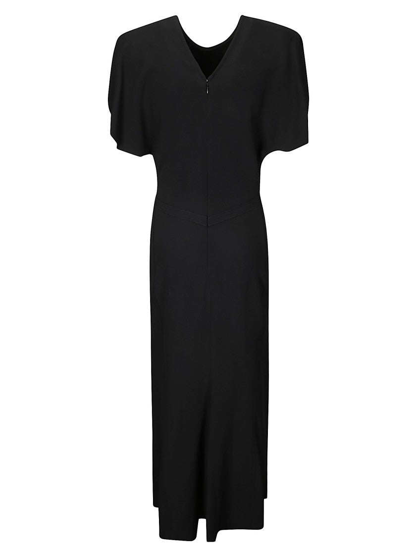 Victoria Beckham Short Sleeves Long Dress With Gathered Front