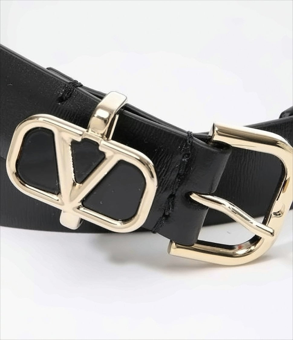 Valentino Garavani Leather Belt With Polished Gold-Tone Buckle