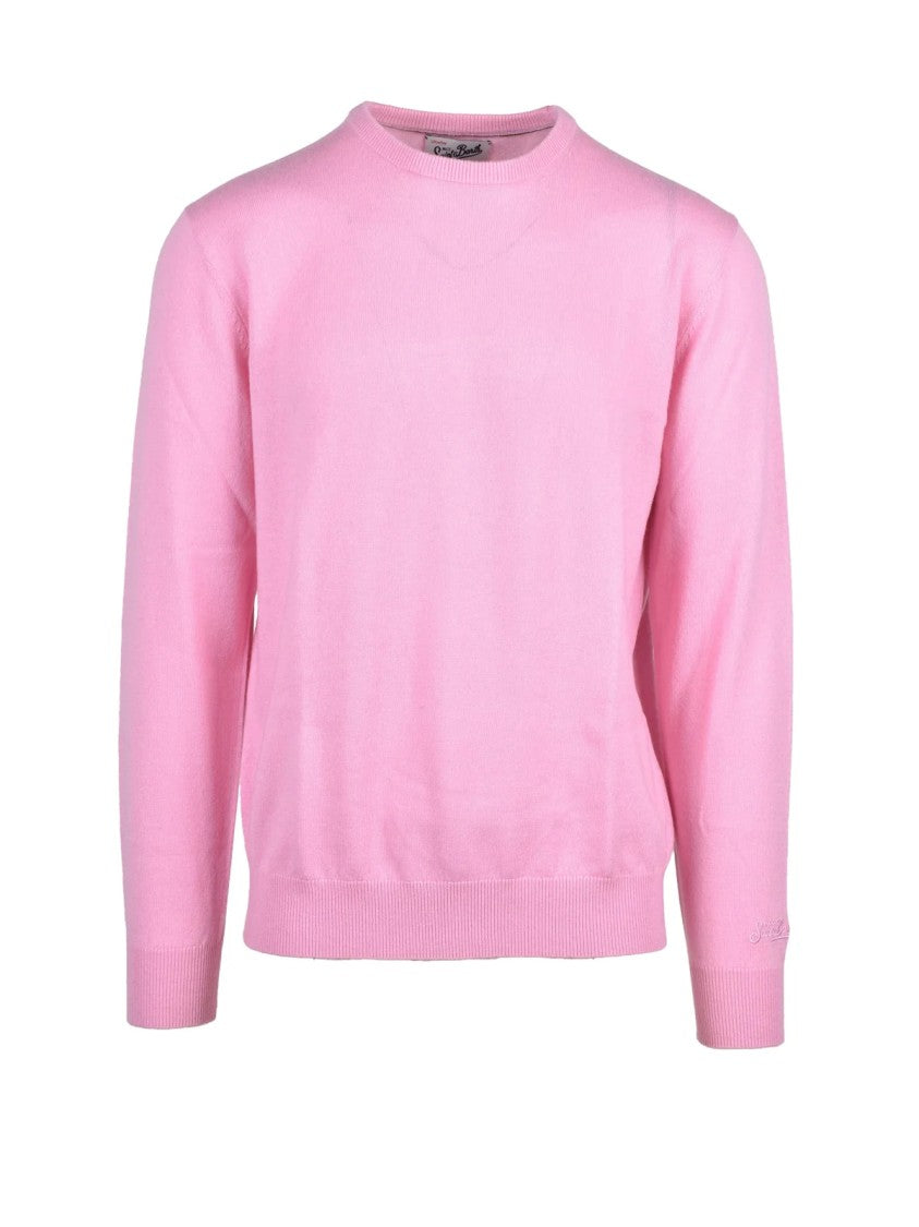 Mc2 Saint Barth Pink Extrafine Merino Wool-Cashmere Crewneck Sweater