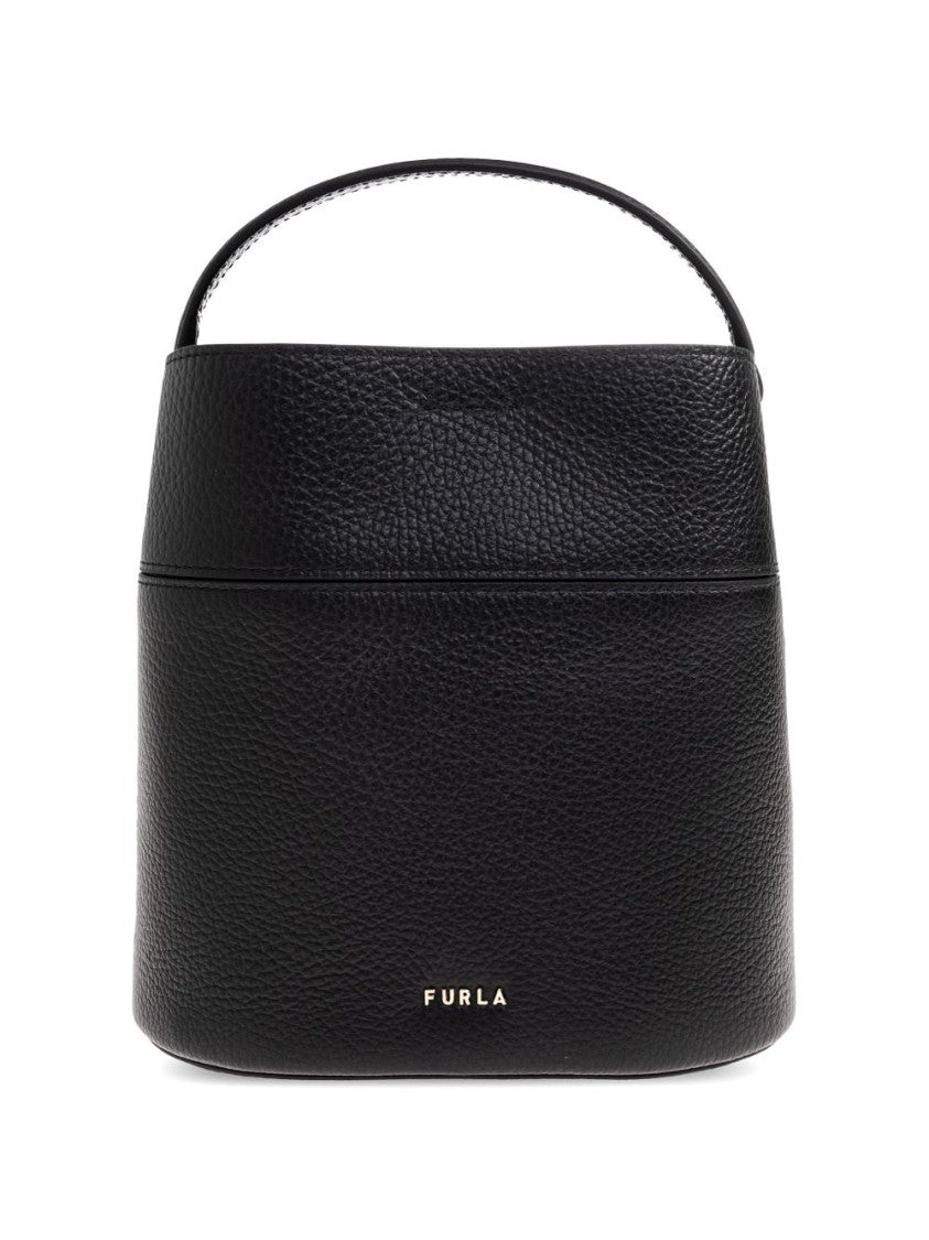 Furla Structured Pebbled Leather Gold-Closure Handbag