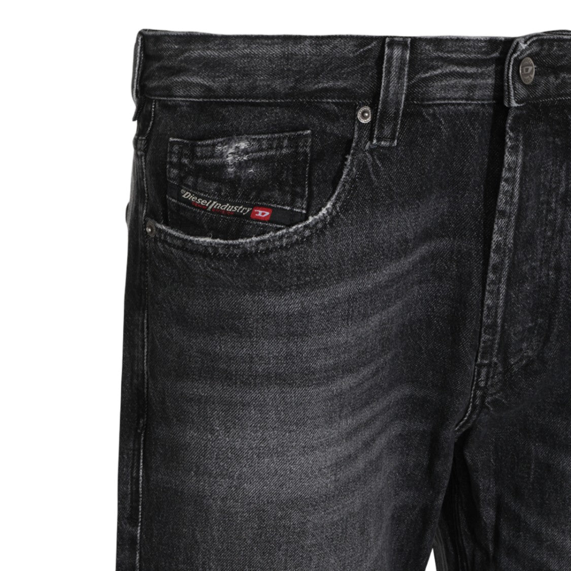 Diesel Straight Fit Distressed Black Jeans With Five-Pocket Design