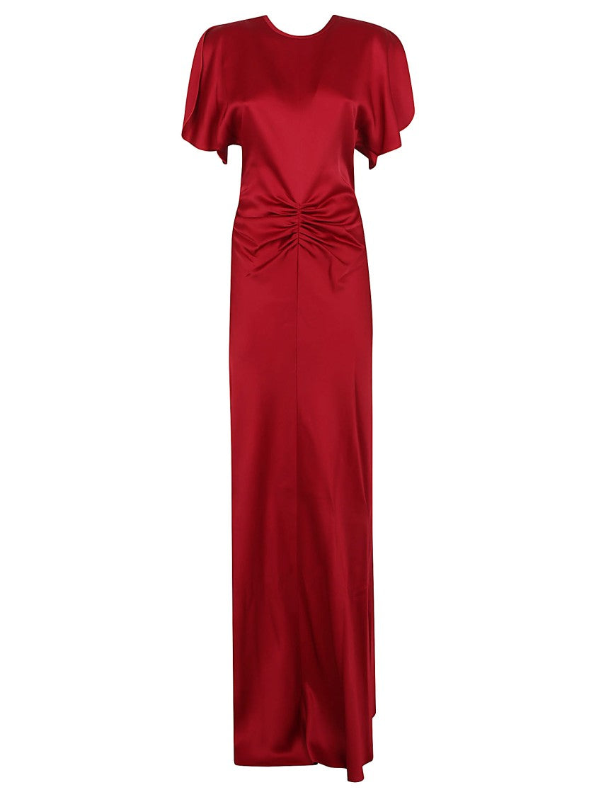 Victoria Beckham Gathered Waist Floor-Length Crepe Satin Dress