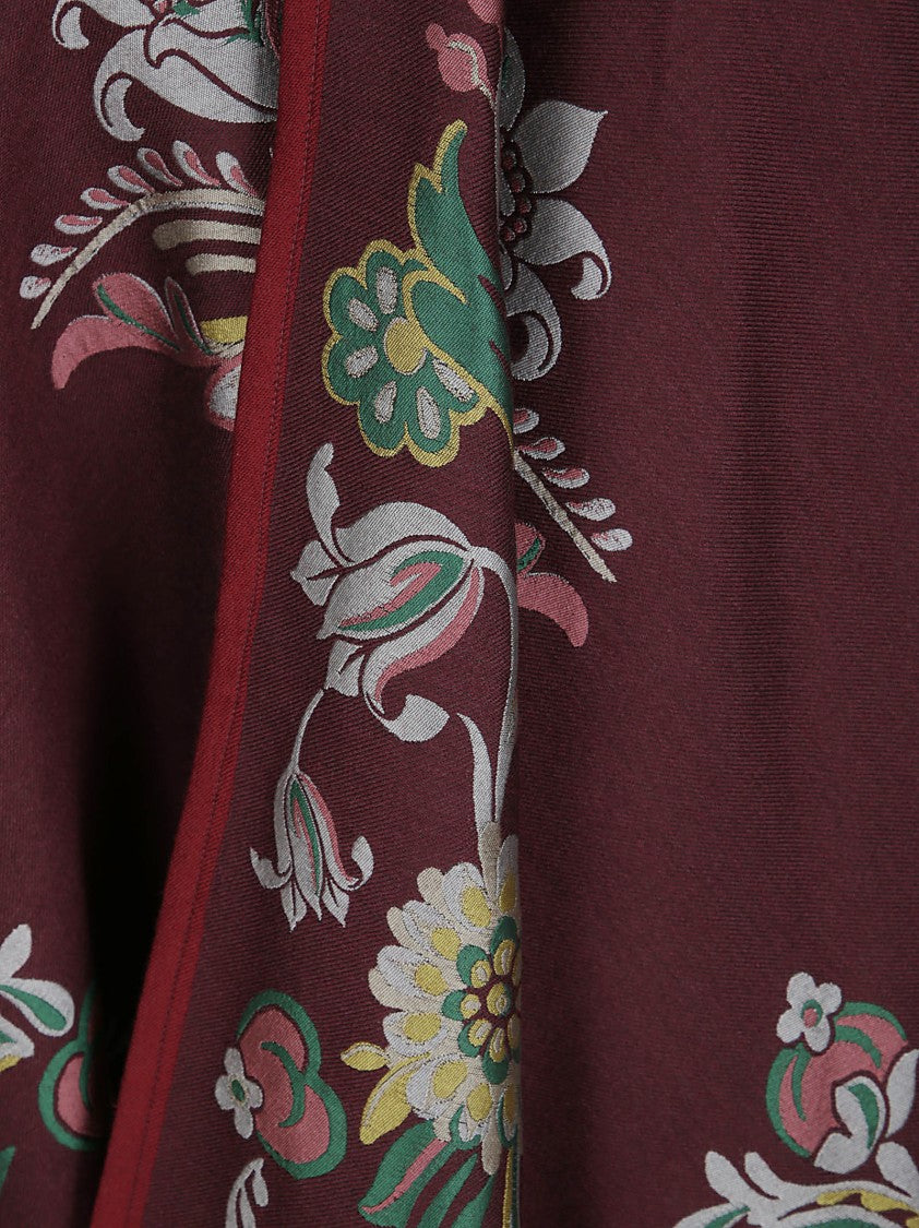 Etro Wool Blend Cape With Intricate Floral Patterns