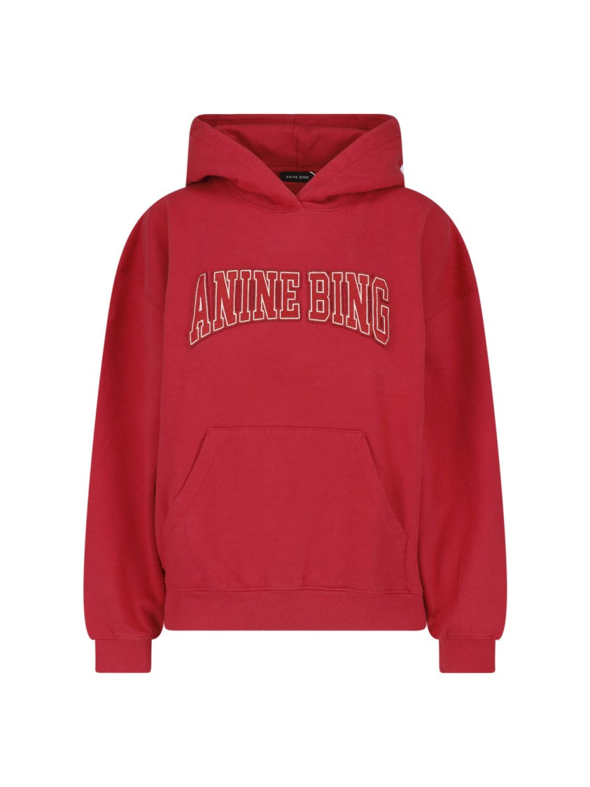 Anine Bing Red Harvey Cotton Logo Hoodie