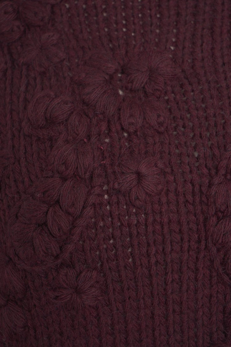 Guess By Marciano High Neck Embroidered Burgundy Oversized Sweater