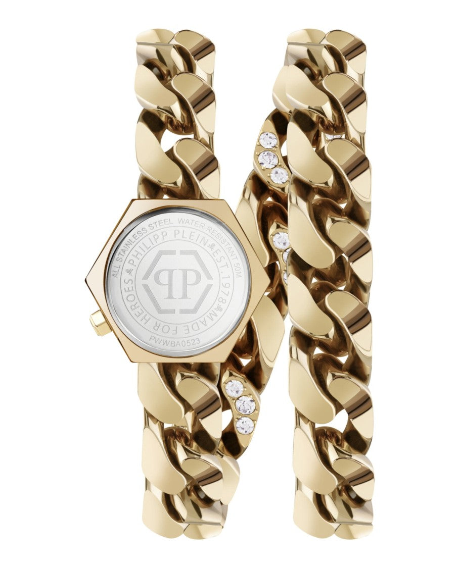 Philipp Plein Hexagonal Crystal-Accent Timepiece With Ip Yellow Gold Finish