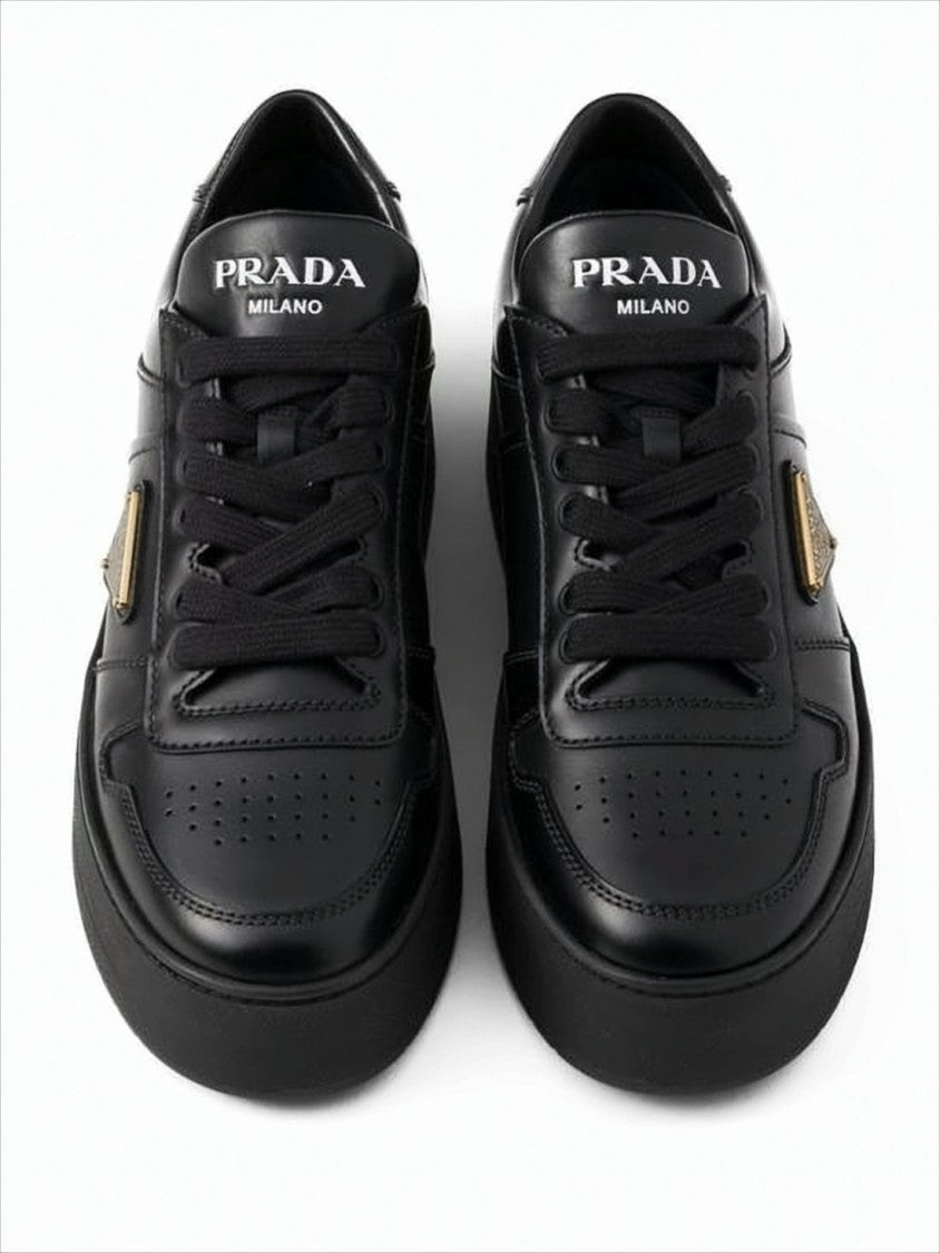 Prada Perforated Black Leather Sneakers