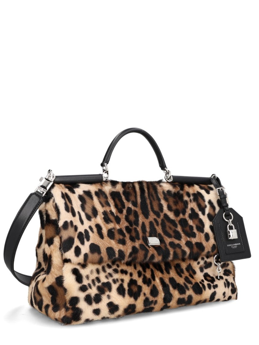Dolce & Gabbana Leopard Print Leather Accents Shoulder Bag