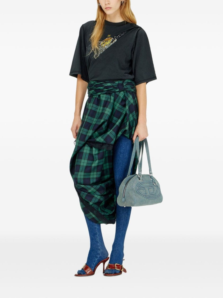 Diesel Draped Asymmetrical Skirt In Green And Black Plaid