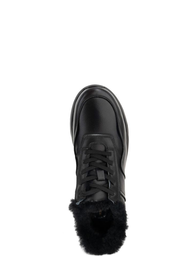 Sergio Moretti Black Leisure Leather Fur-Lined Sneakers