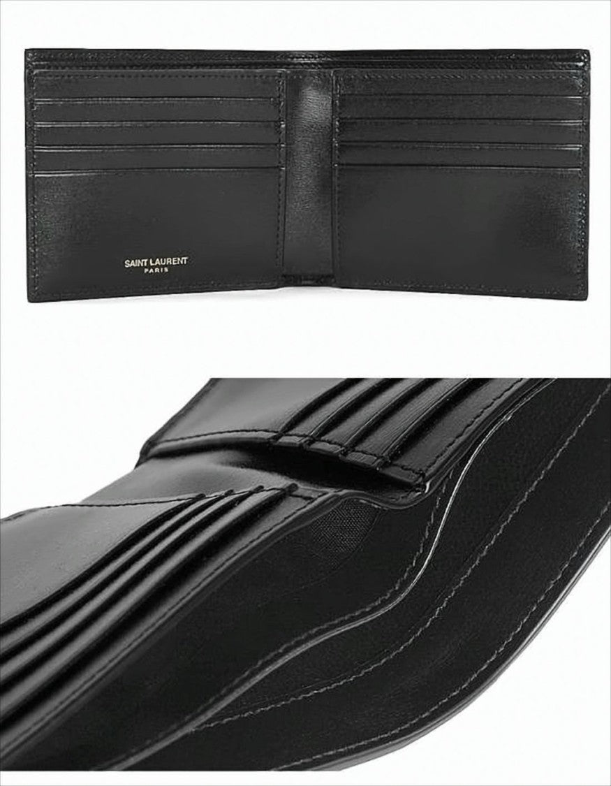 Saint Laurent Bifold Wallet In Smooth Calf Leather With Gold-Tone Emblem