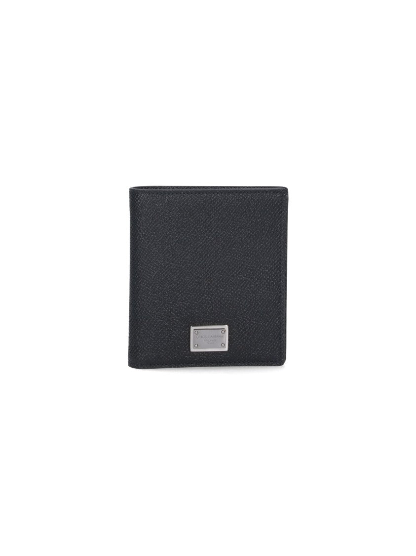 Dolce & Gabbana Black Bi-Fold Wallet With Silver Logo Plate