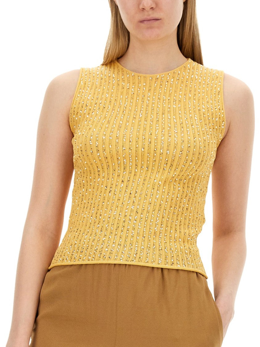 Fabiana Filippi Textured Sleeveless Top With Rhinestone Accents