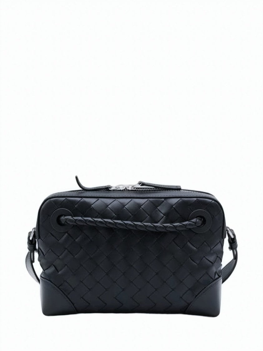 Bottega Veneta Rectangular Shoulder Bag With Woven Calf Leather And Silver Accents