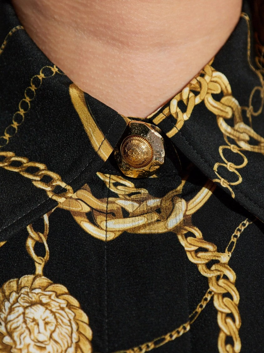 Balmain Black Ls Shirt Chain Print Silk Shirt