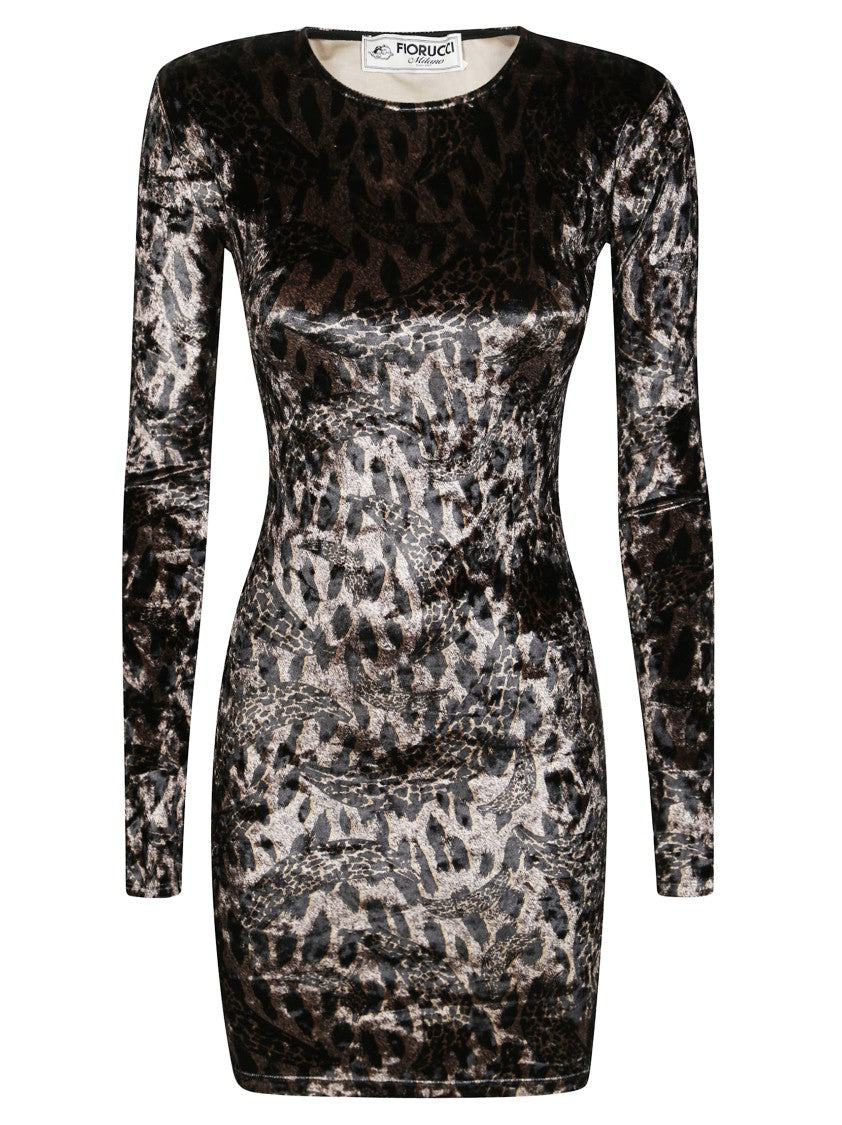 Fiorucci Fitted Mini Dress In Shiny Velvet Animal Print