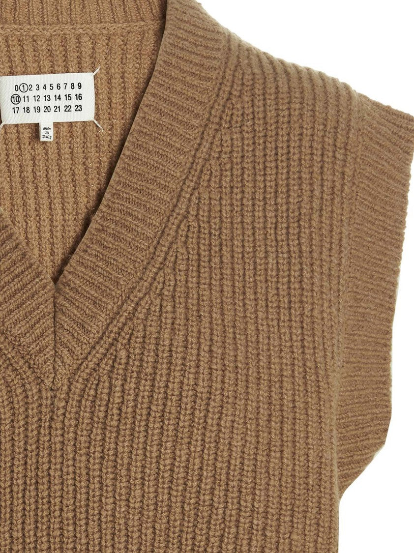 Maison Margiela V-Neck Wool Blend Vest With Ribbed Texture