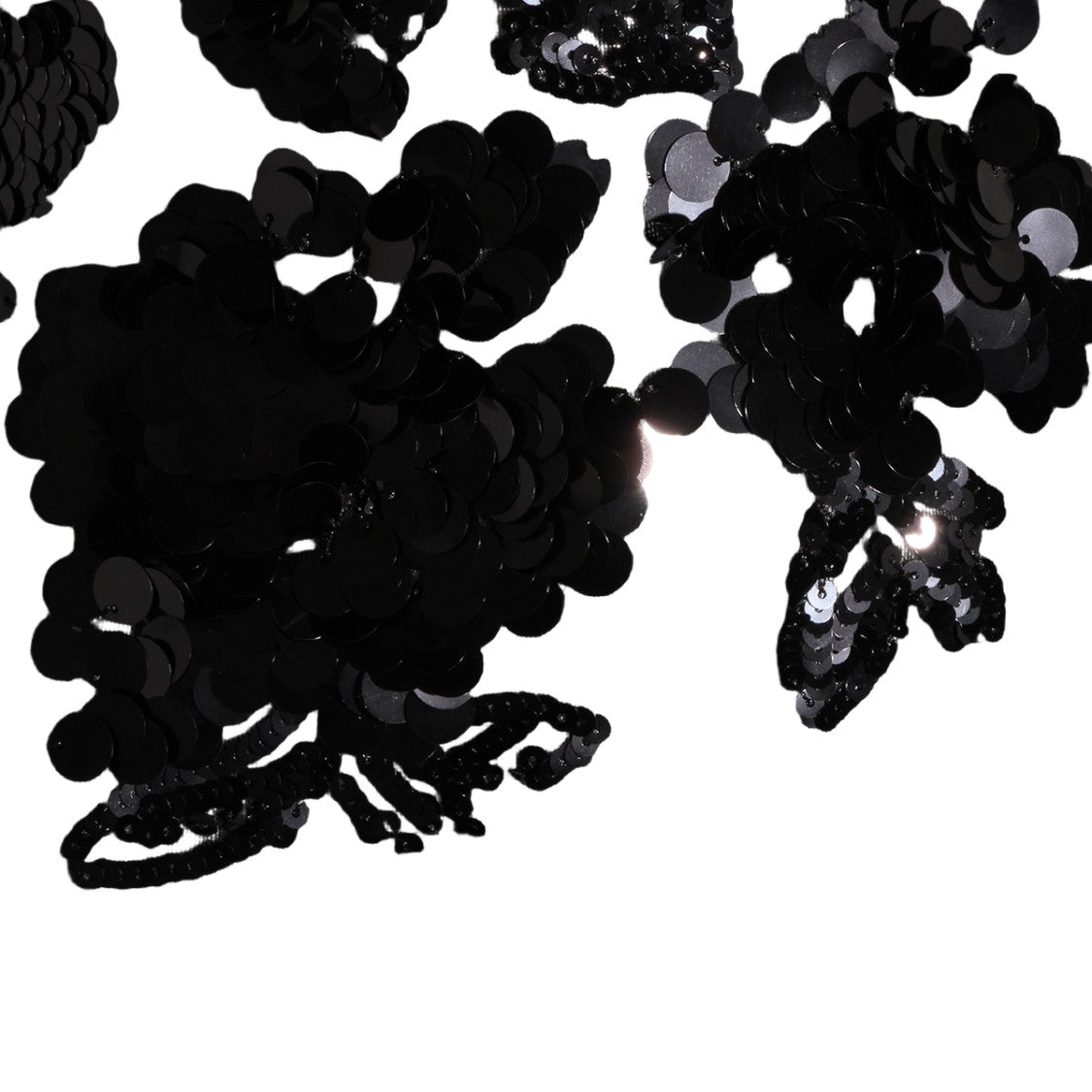 Nissa Asymmetrical Black Sequined Floral Appliqué Dress