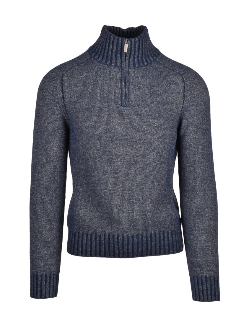 K-Way Blue Polyamide-Blend High-Neck Zip Sweater