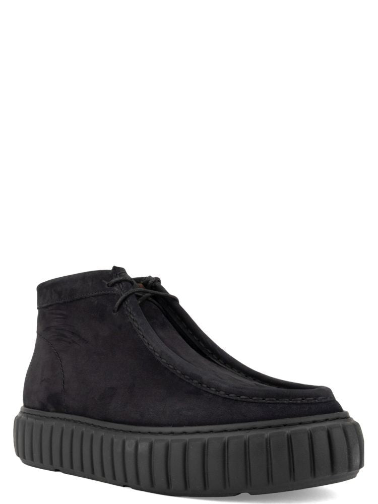 Sergio Moretti Black Minimalist Lace-Up Leather Ankle Boots