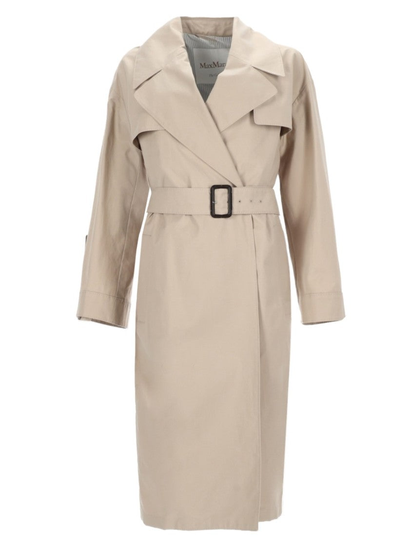 Max Mara Knee-Length Tailored Coat With Rectangular Buckle And Wide Lapels