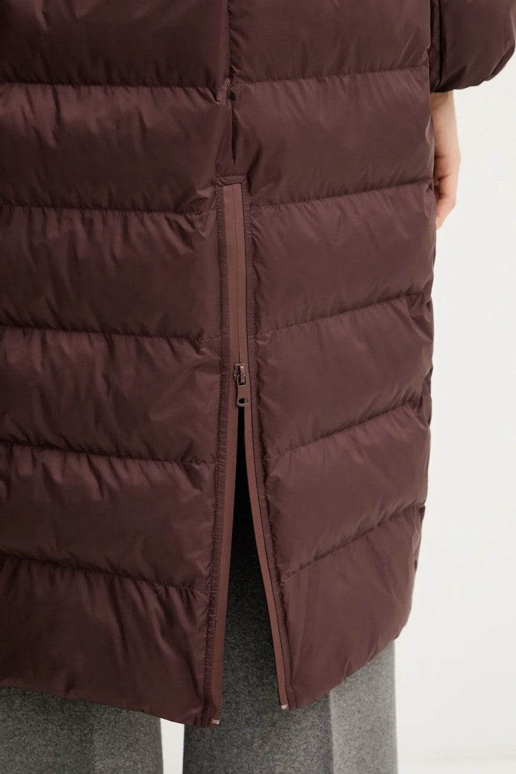 Max Mara Burgundy Quilted Long Coat With Adjustable Hood