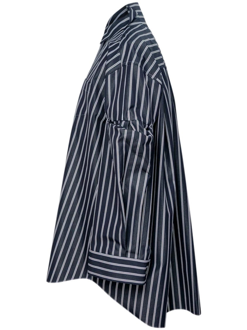 Sacai Oversized Navy Poplin Shirt With Unique Elbow Cut-Outs