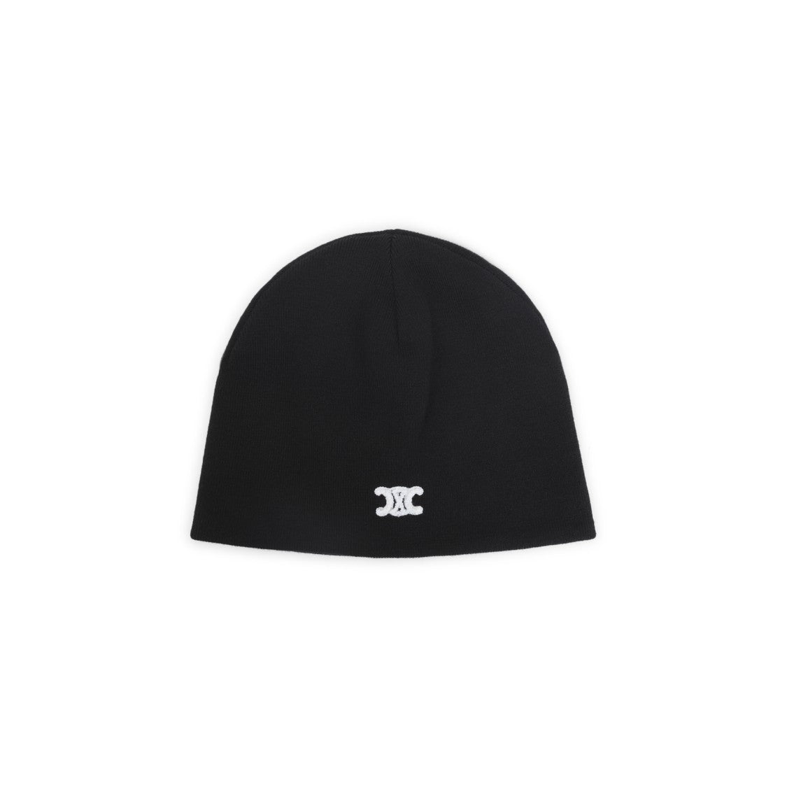 Celine Triomphe Black Wool Beanie With Contrasting Embroidery