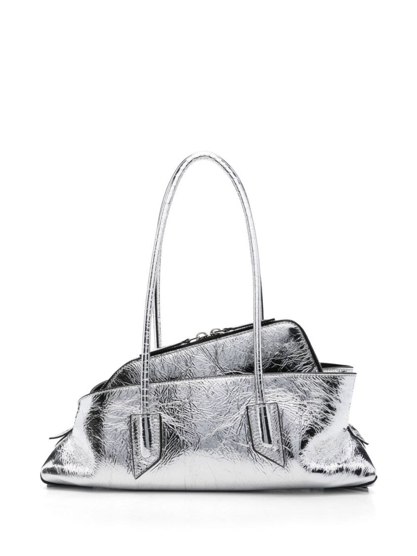 The Attico Metallic Silver Handbag With Crinkled Texture